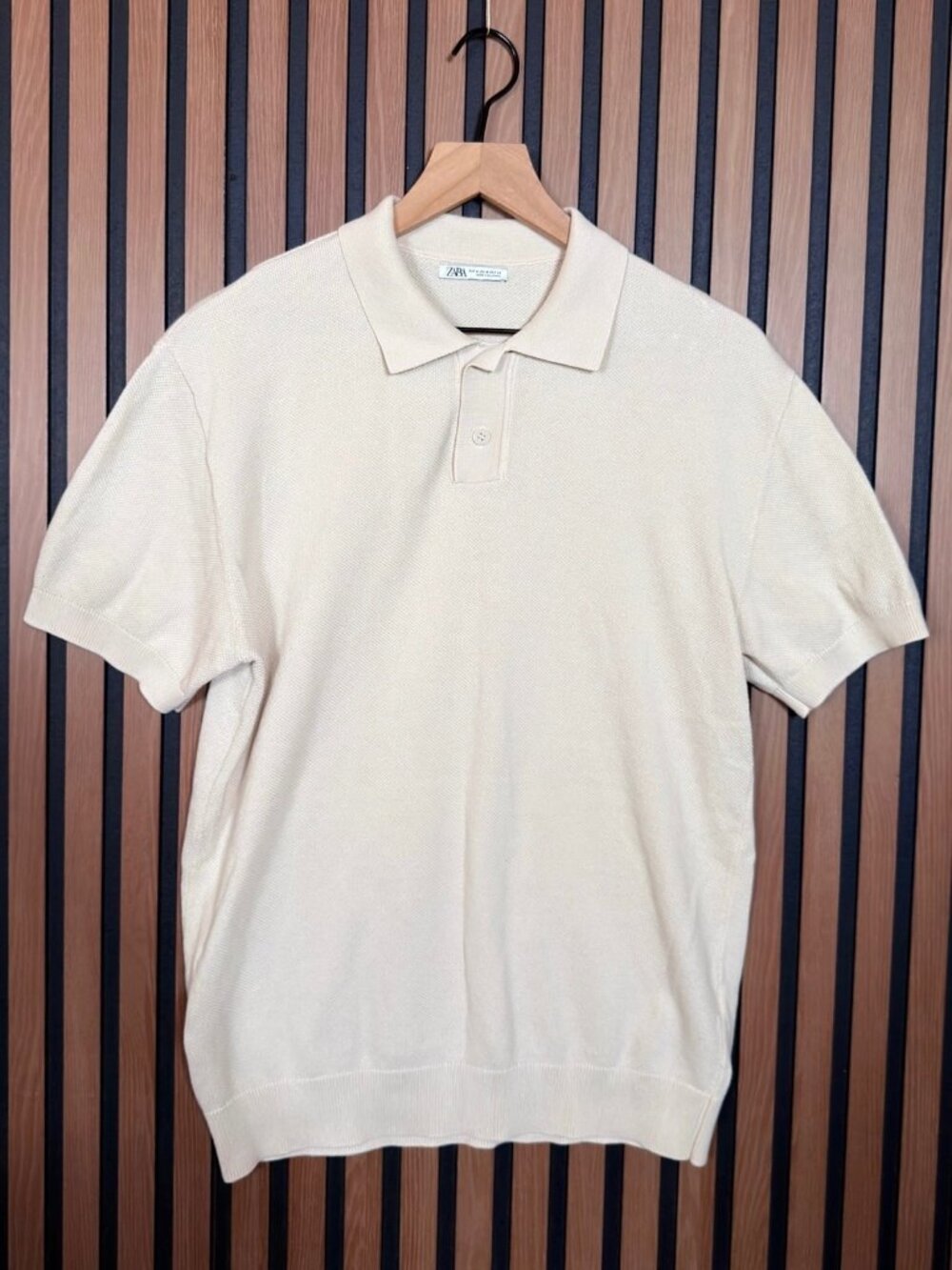 Zara Shirt Medium Mens Beige Soft Knitted Short Sleeve Casual